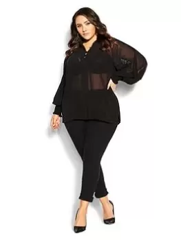 City Chic Isadora Top - Black, Size 18, Women