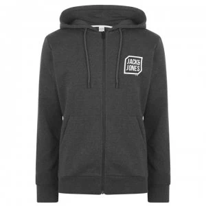 Jack and Jones Logo Full Zip Hoodie - Dk Grey