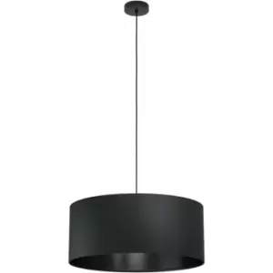 Pendant Ceiling Light Colour Black Shade Large Round Black Fabric Bulb E27 1x40W