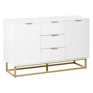 HOMCOM Modern Sideboard With 3 Drawers White Gold Metal Legs