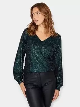 Long Tall Sally Green Sequin V Neck Top, Green, Size 10, Women