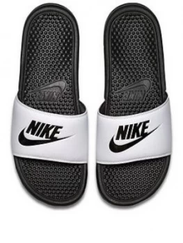 Nike Benassi Just Do It. Slider, White/Black, Size 8, Men