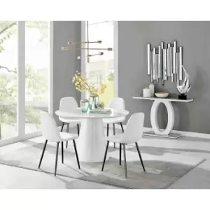 Furniture Box Palma White High Gloss Round Dining Table and 4 White Corona Black Leg Chairs