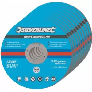 Silverline Metal Cutting Discs Flat 10pk - 115 x 3 x 22.23mm