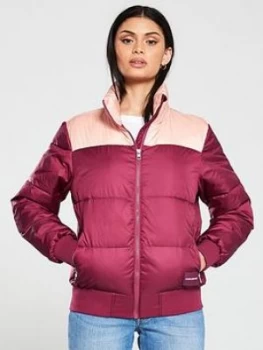 Calvin Klein Jeans Blocking Padded Jacket - Multi, Beet Red/Blossom, Size L, Women