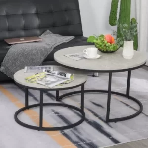 HOMCOM Steel MDF-Top Stack Design 2 Piece Coffee Tables Black/Grey