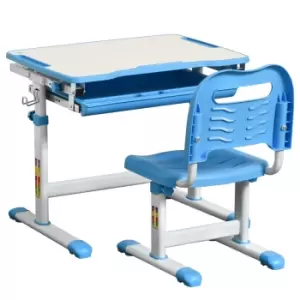 HOMCOM Kids Desk and Chair Set Adjustable Tilting With Drawer Pen Storage Blue