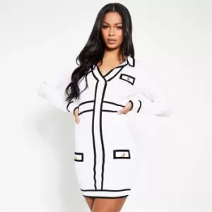 I Saw It First Military Pocket Detal Fitted Knitted Dress - White