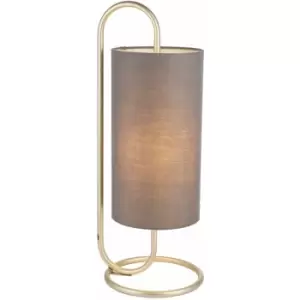 Modern Antique Brass Oval Table Lamp Desk Light & Grey Fabric Cylinder Shade