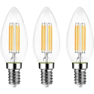 Extrastar UK - 6W LED Candle Light Bulb E14, 3000K, Warm White, Clear Glass (Pack of 3)