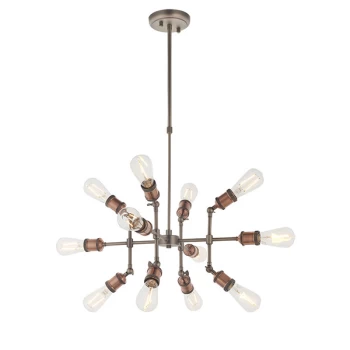 Hal Large Industrial Style Multi Arm Pendant Light, Aged Pewter & Copper with Adjustable Heads