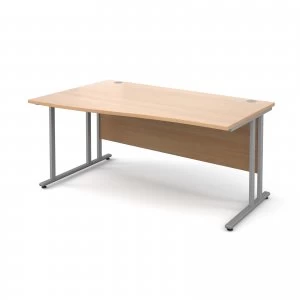 Maestro 25 SL Left Hand Wave Desk 1600mm - Silver Cantilever Frame be