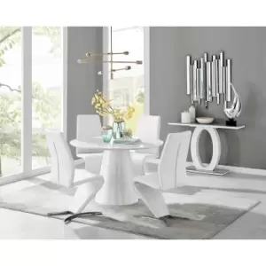 Furniture Box Palma White High Gloss Round Dining Table and 4 White Willow Chairs