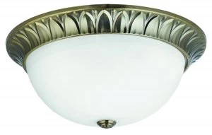 3 Light Flush Ceiling Light Antique Brass, E27