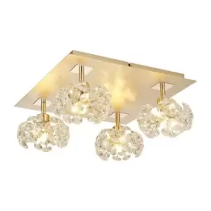 Luminosa Beluga Square 4 Light G9 40cm Flush Light With French Gold Square And Crystal Shade