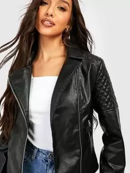 Boohoo Faux Leather Biker Jacket - Black, Size XL, Women