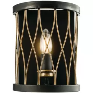 Dimmable LED Wall Light Industrial Matt Black & Bronze Cage Hanging Lamp Fitting