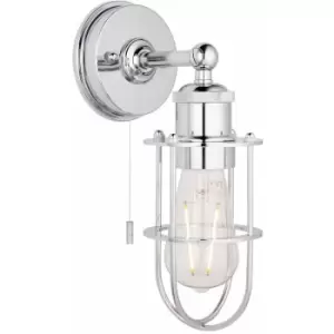 Loops - Chrome Plated Industrial Caged Bathroom Wall Light - IP44 Rated - Knurled Detail