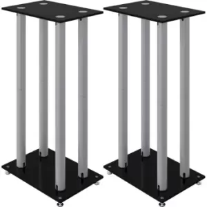 Speaker Stands 2 pcs Black&Silver Tempered Glass 4 Pillars Design Vidaxl Black