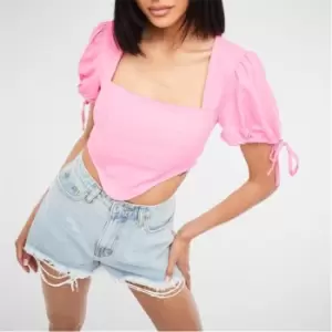 Missguided Textured Puff Sleeve Corset Top - Pink