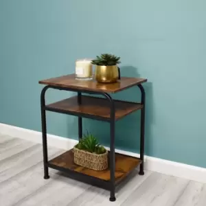 Rustic Wood Effect 3 Tier Side or End Table. Black Metal Frame.Home Office Table - Brown