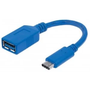 Manhattan USB-C to USB-A Cable 15cm Male to Female 5 Gbps (USB 3.2 Gen1 aka USB 3.0) 3A (fast charging) SuperSpeed USB Blue Lifetime Warranty Polybag