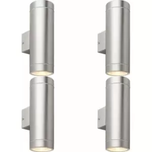 Loops - 4 pack Up & Down Twin Outdoor Wall Light - 2 x 7W GU10 LED - Brushed Steel