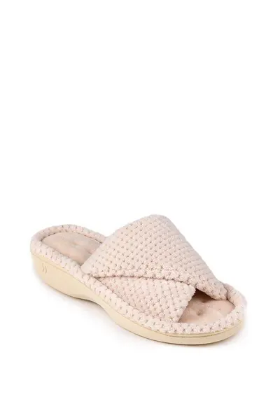 Totes Popcorn Turnover Open Toe Slippers Natural