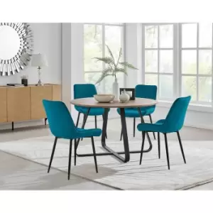 Furniture Box Santorini Brown Round Dining Table and 4 Blue Pesaro Black Leg Chairs