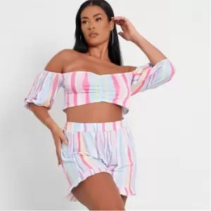 I Saw It First Plus Size Stripe Ruched Front Milkmaid Crop Top - Multi