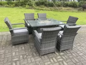 Fimous 6 Seater Outdoor Dark Grey Rattan Complete Dining Set with Gas Fire Pit