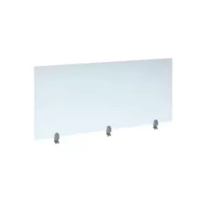 Straight high desktop acrylic screen with silver brackets 1600mm x 700mm