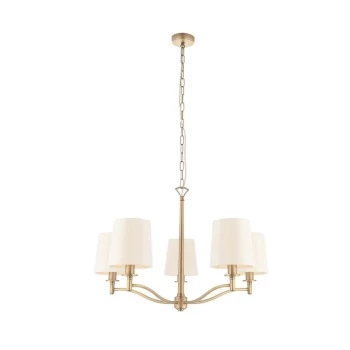 Endon Directory Lighting - Endon Ortona - 5 Light Multi Arm Pendant Matt Antique Brass, Vintage White Faux Silk, E14