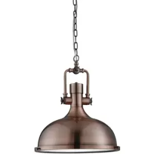 Searchlight Industrial - 1 Light Dome Ceiling Pendant Antique Copper with Glass Diffuser, E27