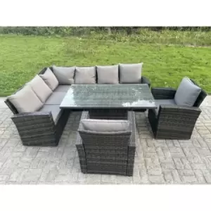 Fimous 8 Seater Outdoor Dark Grey PE Rattan Lounge Complete Sofa Set with Adjustable Table