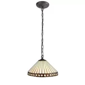 Luminosa Lighting - 1 Light Downlighter Ceiling Pendant E27 With 30cm Tiffany Shade, Amber, Crystal, Aged Antique Brass