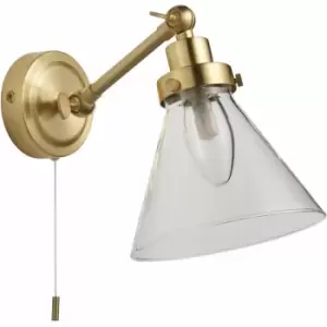 Loops - Bathroom Wall Light Fitting - Satin Brass Plate & Clear Glass Shade - Sconce