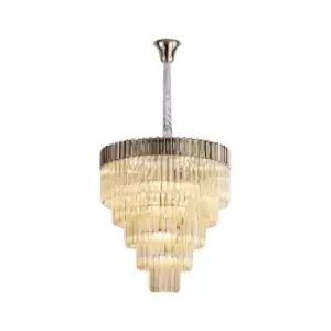 Poland Ceiling Pendant Round 5 Tier 19 Light E14, Polished Nickel, Cognac Sculpted Glass, Item Weight: 32.6kg