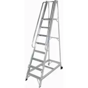 Loops - 8 Tread 2m Aluminium Warehouse Picking Steps & Handrail Narrow Aisle Stairs