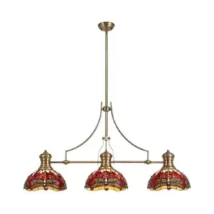 3 Light Telescopic Ceiling Pendant E27 With 30cm Tiffany Shade, Antique Brass, Purple, Pink, Crystal - Luminosa Lighting