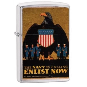 Zippo U.S. Navy Enlist Now Brushed Chrome Finish Windproof Lighter