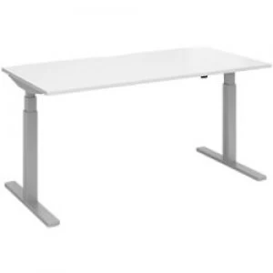 Elev8 Rectangular Sit Stand Single Desk with White Melamine Top and Silver Frame 2 Legs Touch 1600 x 800 x 675 - 1300 mm