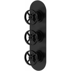 Hudson Reed Industrial Concealed Shower Valve Triple Handle - Matt Black