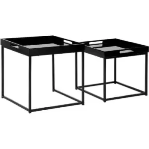 HOMCOM Coffee Table Set of 2 High Gloss Nest of Tables with Steel Frame, Black - Black