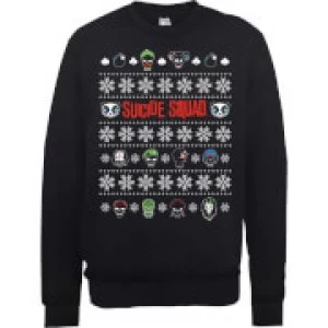 DC Comics Suicide Squad Harley Joker Panda Faces Black Christmas Sweatshirt - XXL - Black