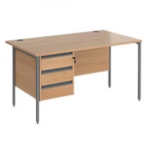 Straight Desk with Beech Coloured MFC Top and Graphite H-Frame Legs and 3 Lockable Drawer Pedestal Contract 25 1400 x 800 x 725mm