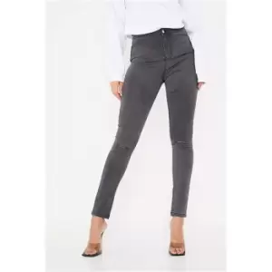 I Saw It First Charcoal Stretch Slash Knee High Waisted Denim Disco Skinny Jeans - Grey