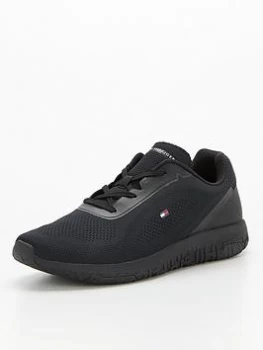 Tommy Hilfiger Lightweight Techmesh Flag Runner Trainers - Black, Size 44, Men