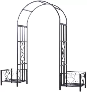 Outsunny Steel Frame Backyard Metal Pergola for Plants & Trellis Garden Arch Black