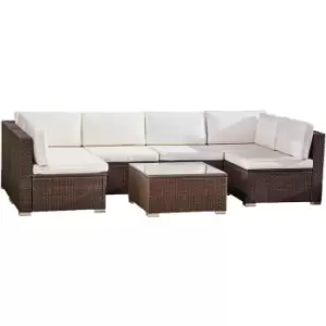 Teamson Home - 7 Piece Outdoor Garden Woven Rattan Multipiece Sectional Corner Sofa & Glass Table, Large Conversational Patio Set with Cushions,